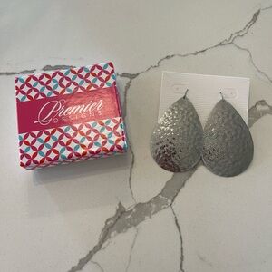 Premier Designs Textured Silver Teardrop Earrings